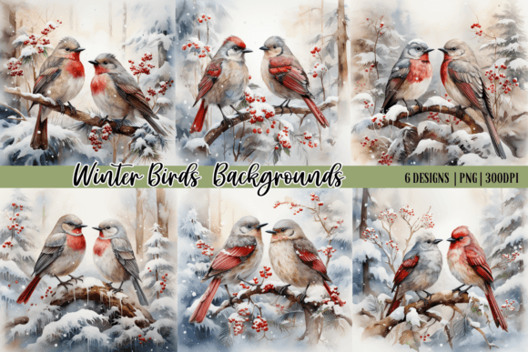 Elevate Winter Projects with Watercolor Birds Winter Backgrounds
