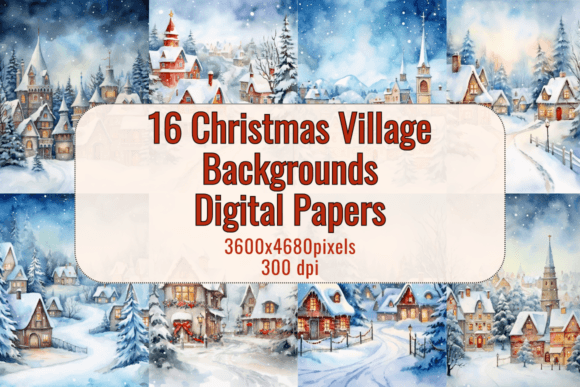 Enchanting Watercolor Christmas Village Backgrounds for Your Projects