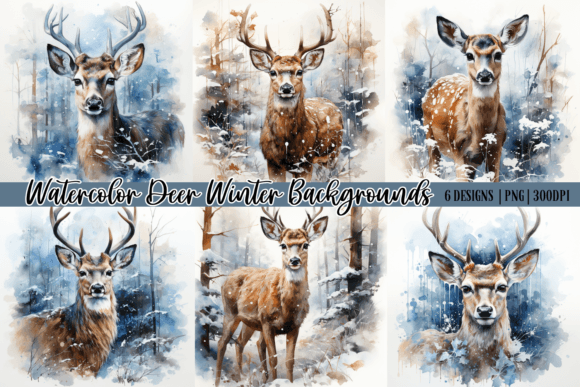 Enchanting Watercolor Deer Winter Backgrounds