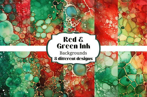 Red & Green Alcohol Ink Backgrounds: Festive Digital Assets