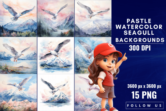 Serene Coastal Art: Pastel Watercolor Seagull Backgrounds